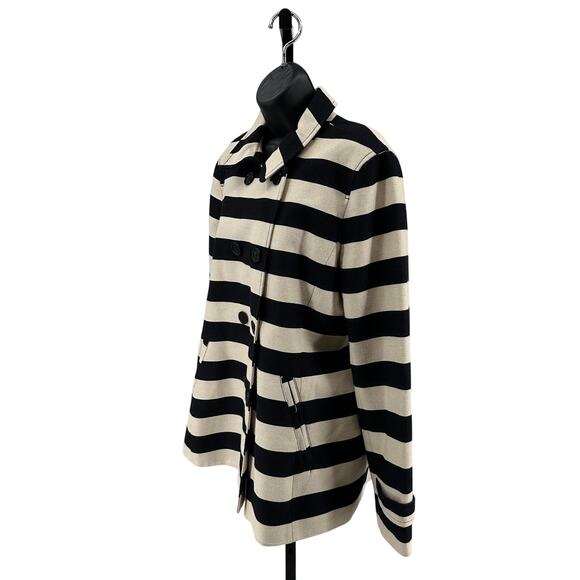 Ann Taylor Loft Striped Jacket Women's L Black Cream Double Breasted Long Sleeve - Picture 4 of 8